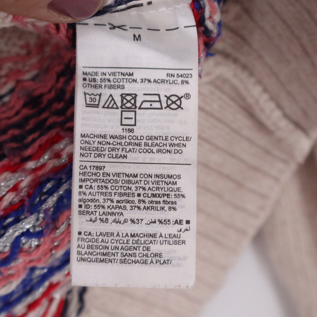 Old Navy Womens Fair Isle Metallic Knit Sweater Cream Navy Red Size M