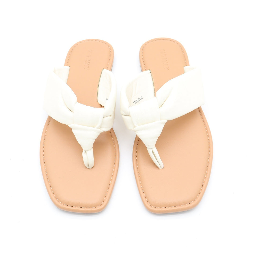 Old Navy Womens Flat Thong Sandal Bone White Knotted Square Toe 8.5