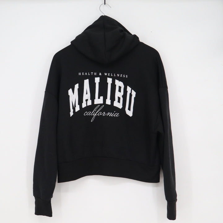 Faded Rose Malibu Health & Wellness Zip Up Hoodie Black Cropped Fleece XL