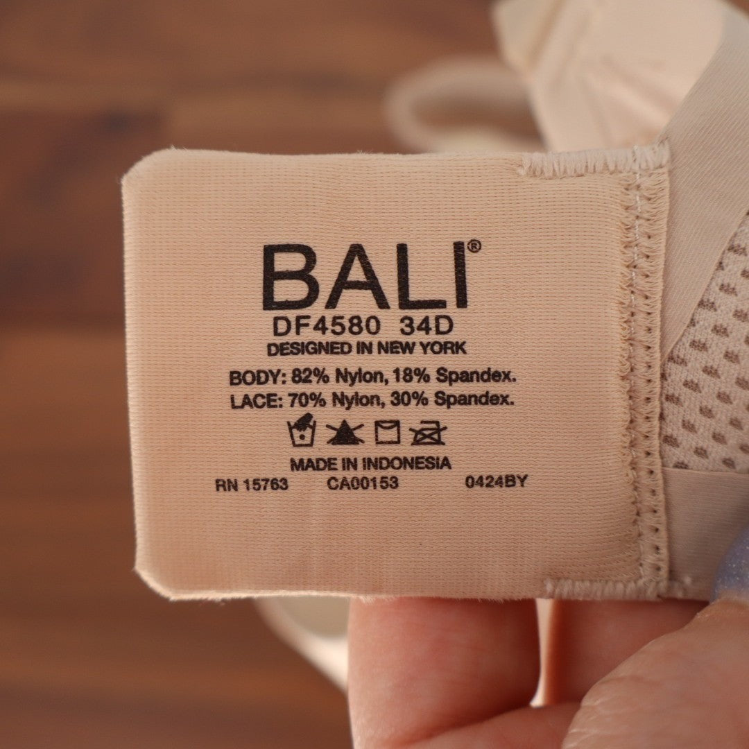 Bali Coolest Smoothing Underwire T-Shirt Bra Womens 34D Beige Stretch Padded