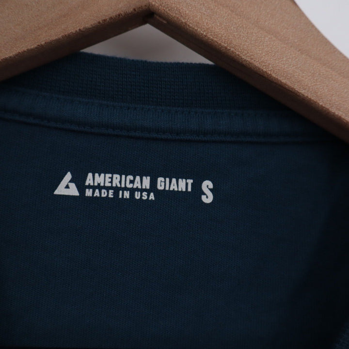 American Giant Mens Crew Neck Pocket T Shirt Deep Teal Blue Size S Made in USA