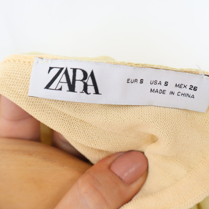 Zara Womens Sleeveless High Neck Tie Back Layered Top Pale Yellow Size S