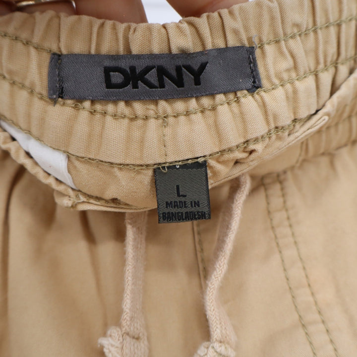 DKNY Cargo Shorts Men's Large Tan Elastic Waist Drawstring Cotton Utility Good