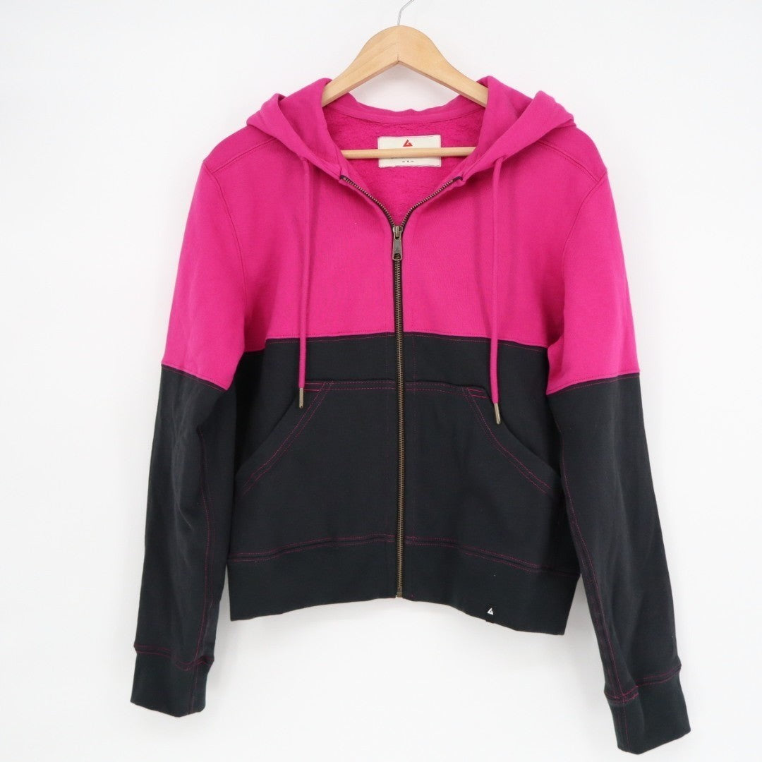 American Giant Hoodie Womens Small Pink Black Logo Fleece Lined Cotton Full Zip