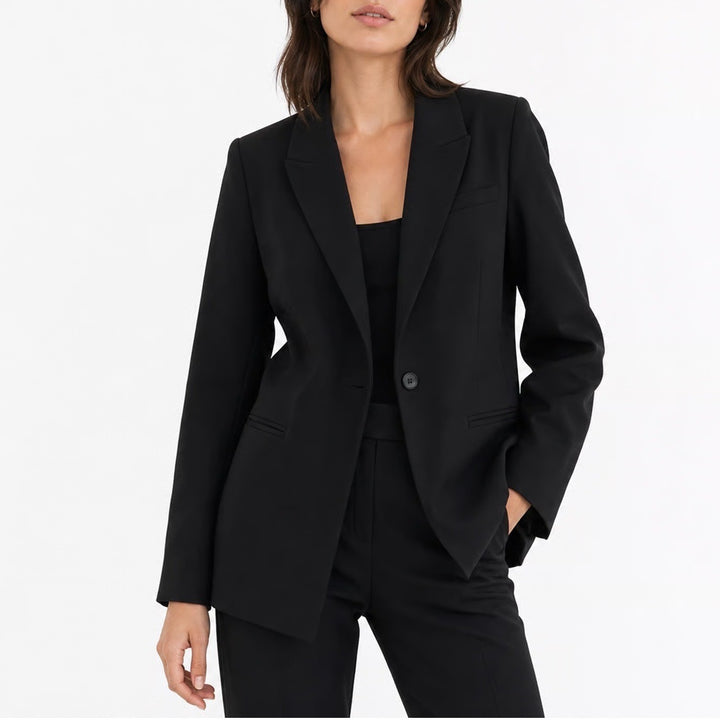 Lafayette 148 New York Black Virgin Wool Single Button Blazer Jacket Size 10