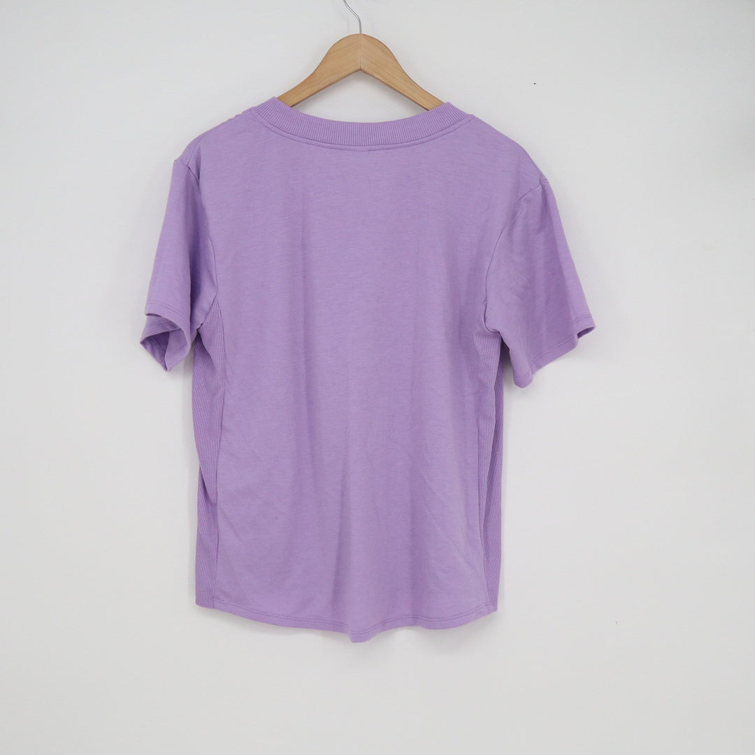 Flora Nikrooz Purple V-Neck Ribbed Trim Lounge Top Short Sleeve Medium