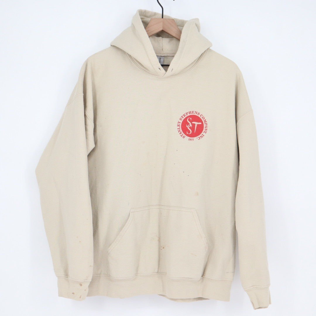 Stanley Stephens Company Inc Beige Logo Hoodie Sweatshirt XL Spellout