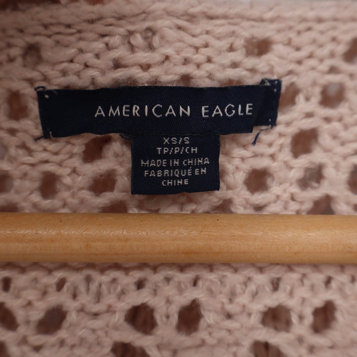 American Eagle Pink Pointelle Open Knit Hooded Cardigan Sweater XS/S
