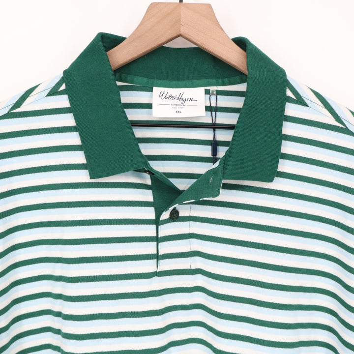Walter Hagen Mens XXL Clubhouse Stripe Pique Polo Green Blue Short Sleeve Shirt