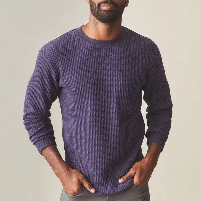 American Giant T-Shirt Mens Large Purple Cotton Stretch Waffle Knit Long Sleeve
