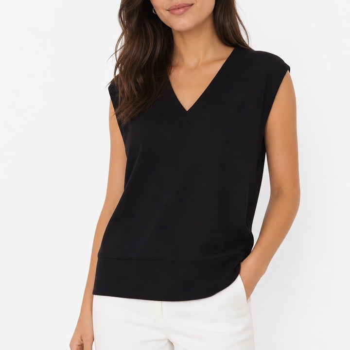 Athleta Womens Black V-Neck French Terry Sweatshirt Vest Side Slit Size M