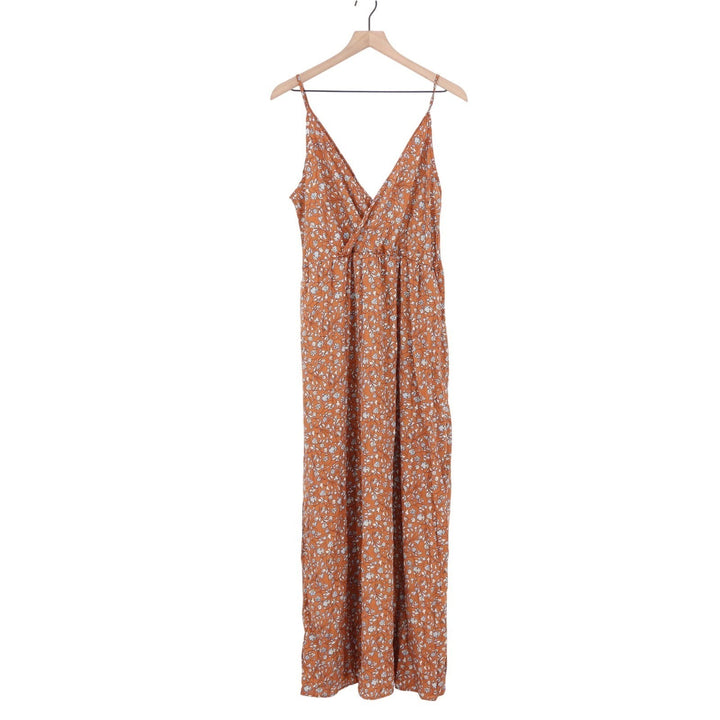 SHEIN Womens XL Rust Orange Floral Surplice V-Neck Spaghetti Strap Maxi Dress