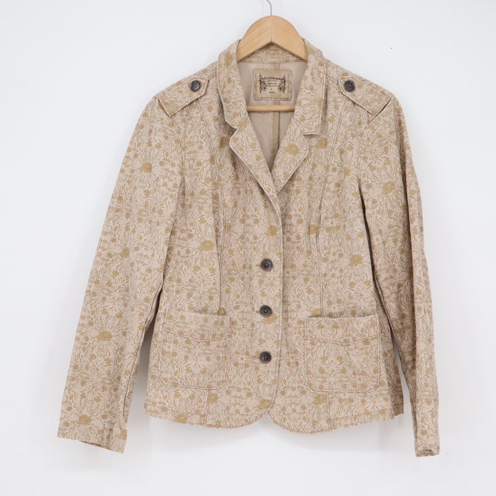 RuffHewn Wellworn Women's Tan Floral Cotton Utility Blazer Jacket Size L