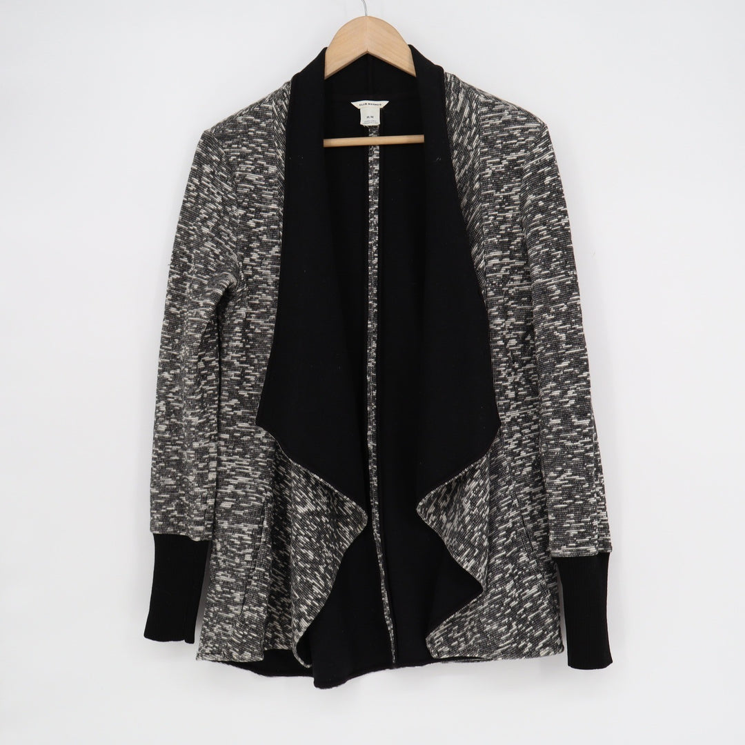 Club Monaco Womens Black White Marled Open Front Waterfall Cardigan Size M