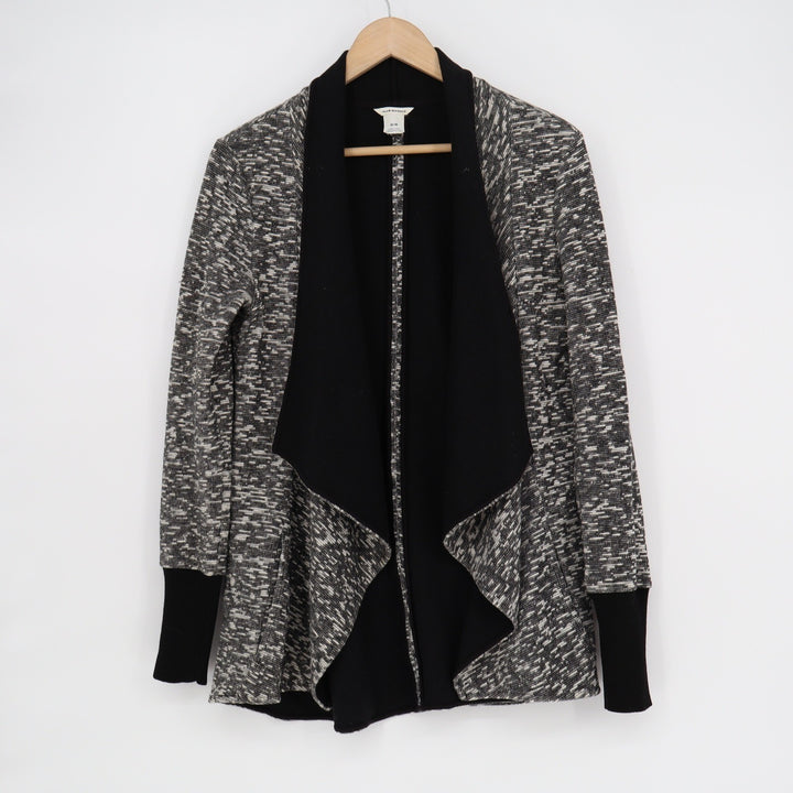 Club Monaco Womens Black White Marled Open Front Waterfall Cardigan Size M