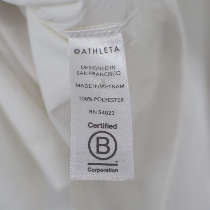 Athleta Shirt Womens Small White Long Sleeve Curved Hem Spread Collar Button Up