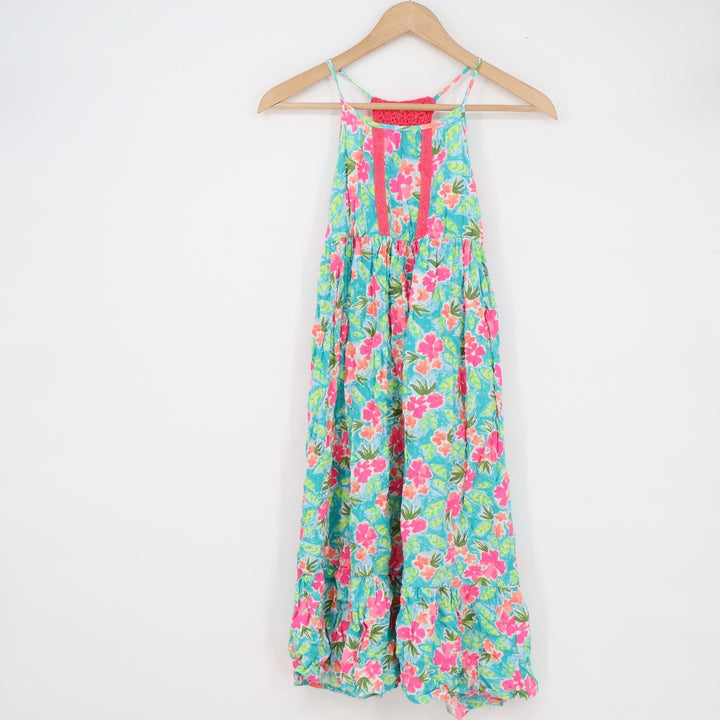 Cat & Jack Girls M 7/8 Tropical Floral Crochet Racerback Tiered Sundress Blue