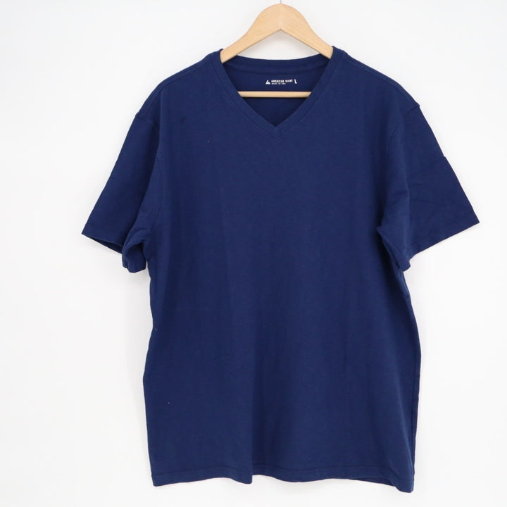 American Giant T-Shirt Mens Large Blue Cotton Casual Wear Short Sleeve V-Neck
