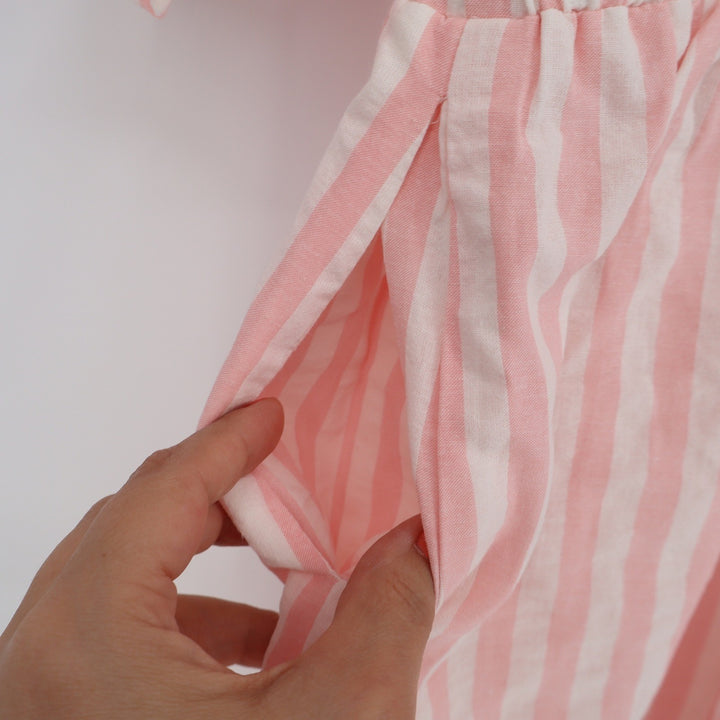 Utcoco Collection Pink White Striped Tie Front Romper Kimono Sleeve Large NEW