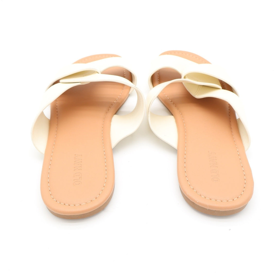 Old Navy Womens HTTP Flat Link Slide Sandals Bone Off White Size 8.5