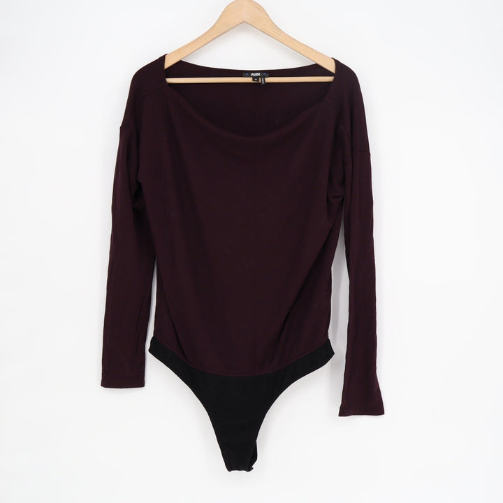 Paige Womens Long Sleeve Boat Neck Bodysuit Burgundy Purple Size M
