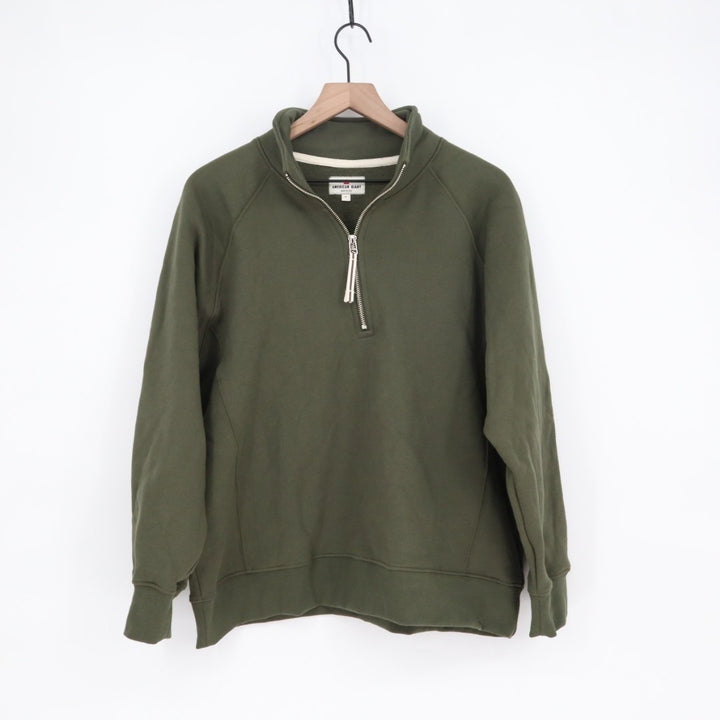 American Giant Midweight Half Zip Sweatshirt Women Large Olive Green Relaxed Fit