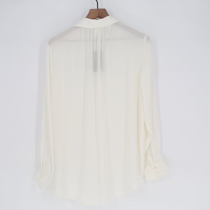 H&M Womens Cream Recycled Polyester Button Down Blouse Long Sleeve Size M