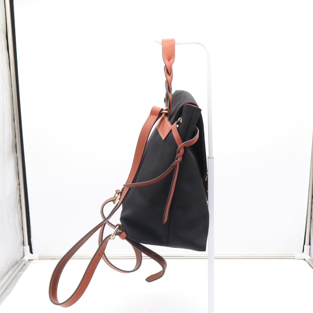 Dooney & Bourke Black Nylon Leather Trim Backpack Braided Handle Duck Logo Tag