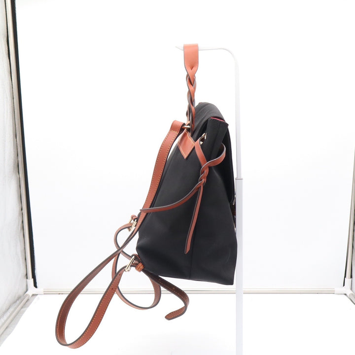 Dooney & Bourke Black Nylon Leather Trim Backpack Braided Handle Duck Logo Tag
