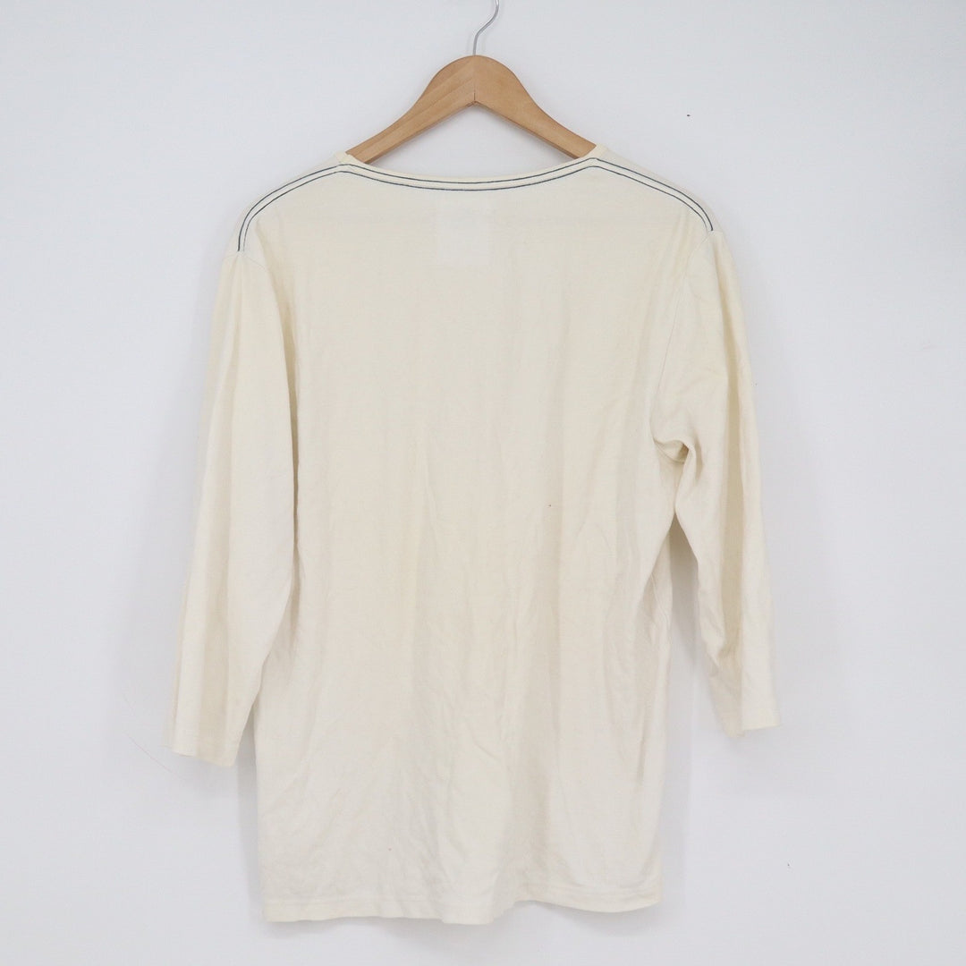 Adlib Mens Large Cream Cotton Long Sleeve Pocket Tee Off White Minimalist Trim