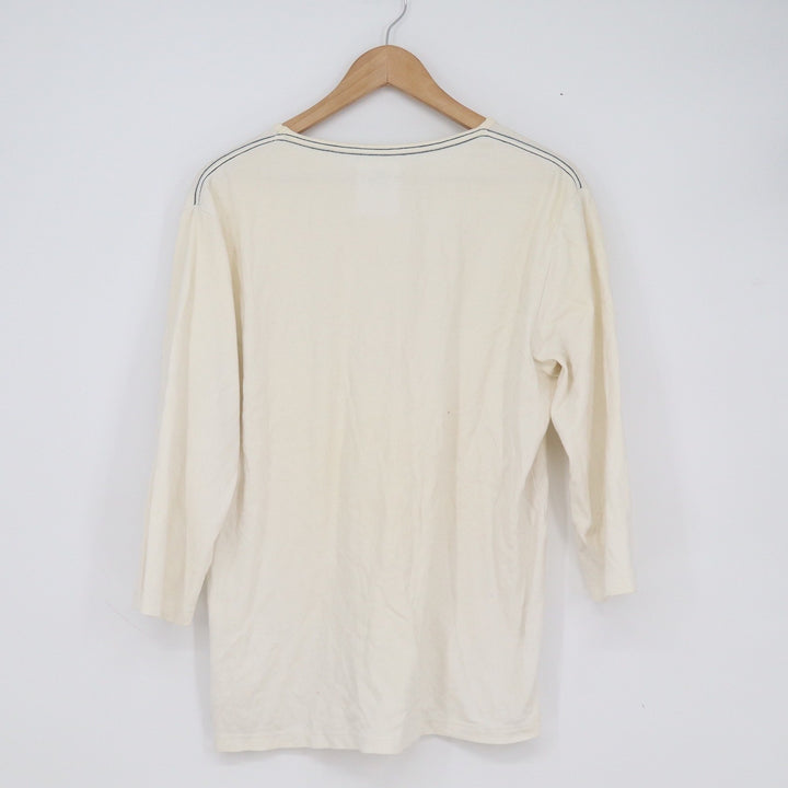 Adlib Mens Large Cream Cotton Long Sleeve Pocket Tee Off White Minimalist Trim