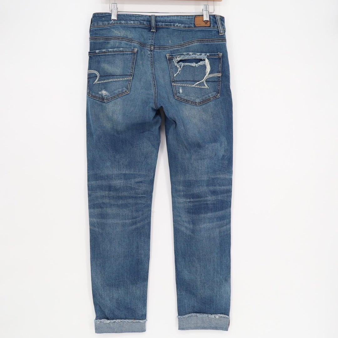 American Eagle Outfitters Jeans Women 2 Blue Stretch Distressed Raw Hem Straight