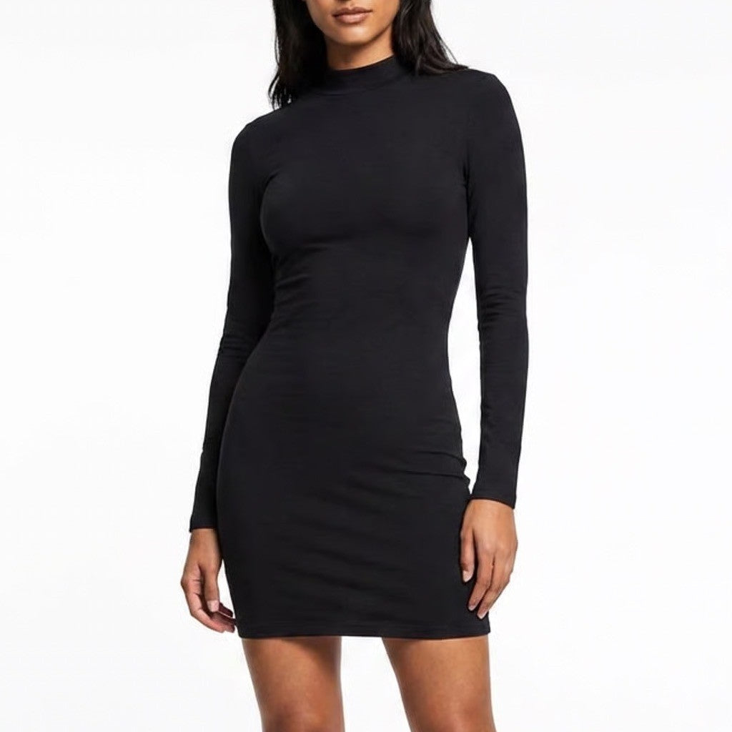 Naked Wardrobe Black Long Sleeve Mock Neck Bodycon Mini Dress 1X