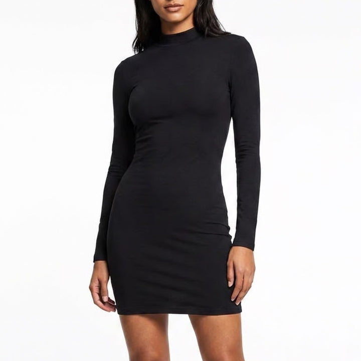 Naked Wardrobe Black Long Sleeve Mock Neck Bodycon Mini Dress 1X