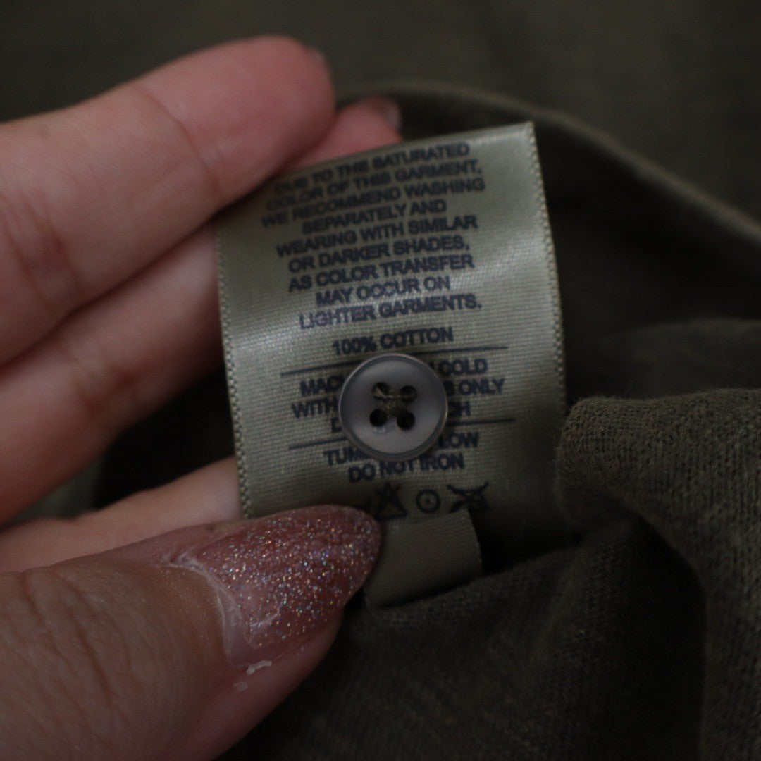 American Giant Long Sleeve Henley Shirt Olive Green Cotton Made in USA Size S