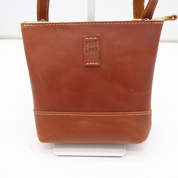 Portland Leather Goods Cognac Brown Full Grain Leather Crossbody Bag Small Zip