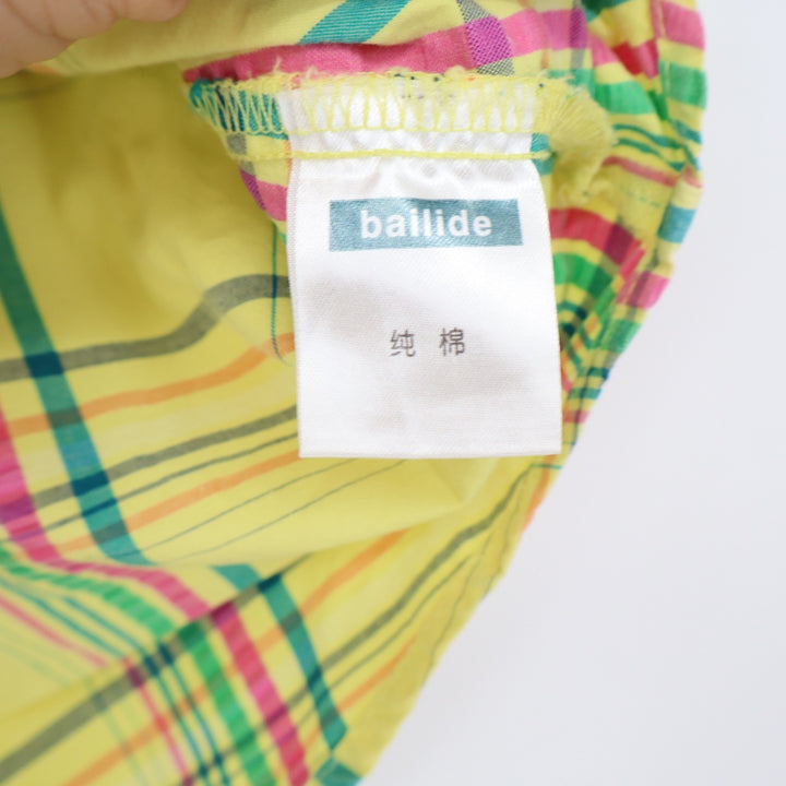 Bailide Yellow Plaid Short Sleeve Button Down Shirt Cotton Size 160/84A Small