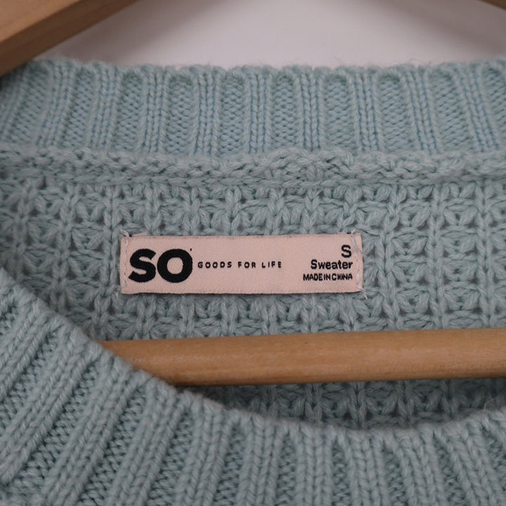 SO Womens Waffle Knit Sweater Light Blue Crewneck High-Low Hem Small