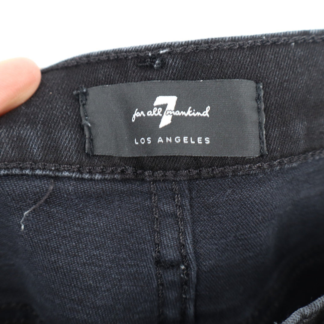 7 For All Mankind Black High Rise Flare Jeans Raw Hem Size 23