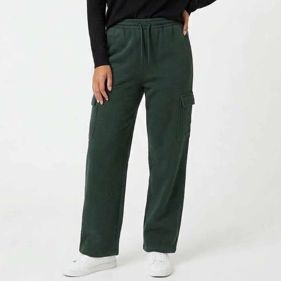 Old Navy Sweatpants Womens Medium Tall Olive Green Cotton Cargo Pockets Wide Leg