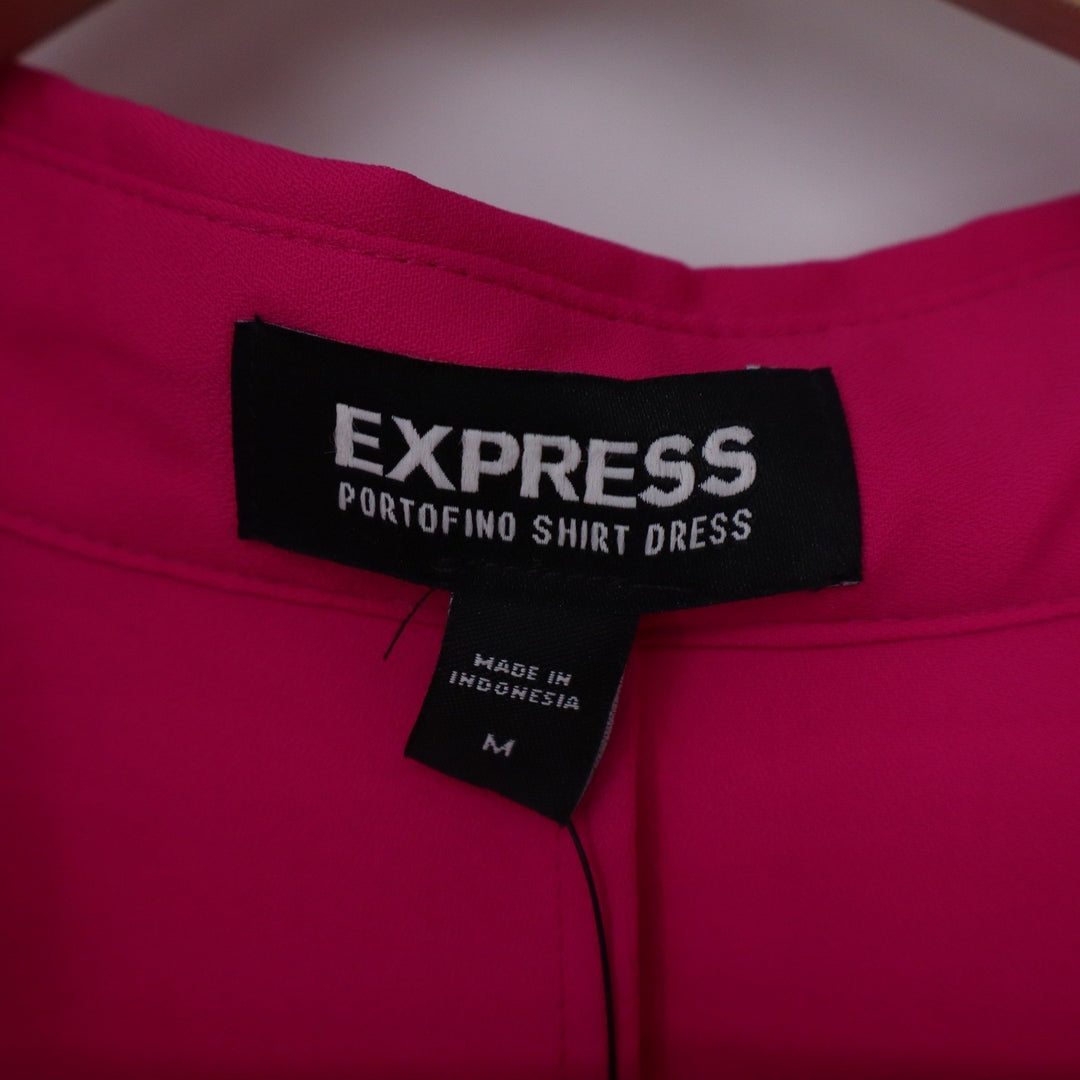 Express Portofino Shirt Dress Pink Long Sleeve Button Front Mini Dress M