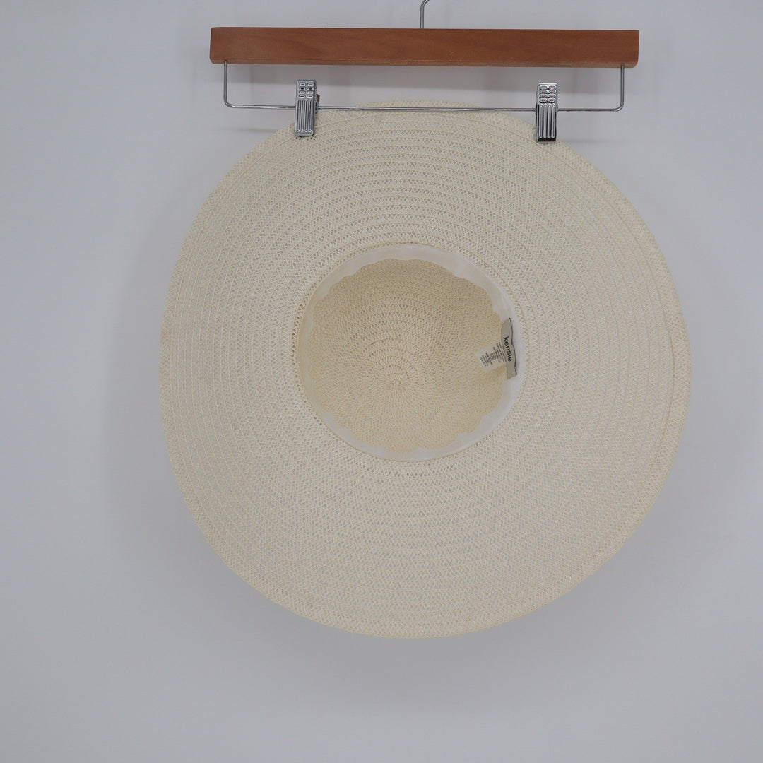 Kensie Womens Wide Brim Straw Sun Hat Cream Ivory Gold Chain Accent OS