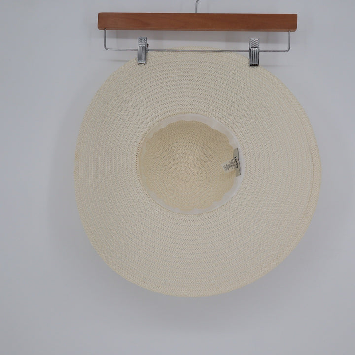Kensie Womens Wide Brim Straw Sun Hat Cream Ivory Gold Chain Accent OS
