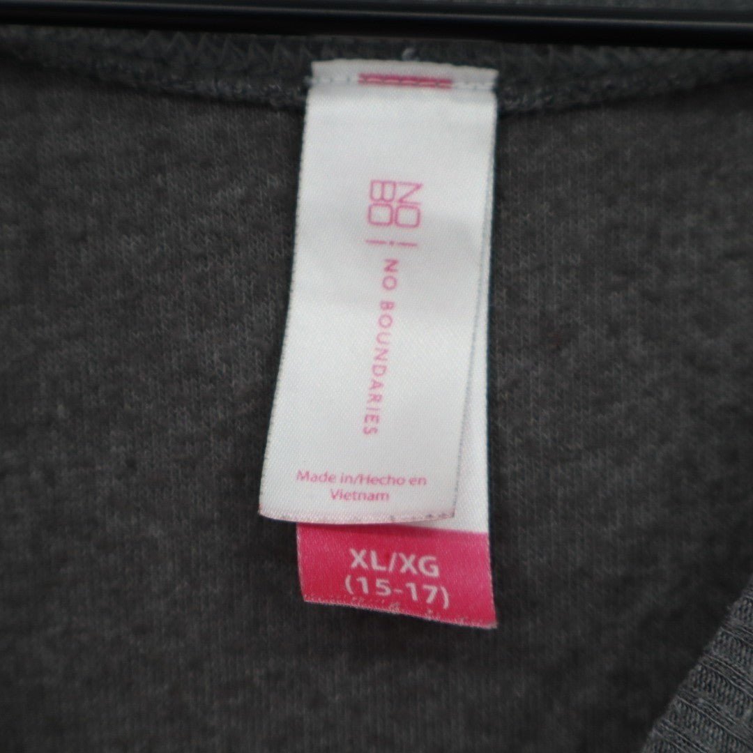 No Boundaries Sweatshirt Womens L (15-17) Gray Fleece Rayon Ribbed Hem Crew Neck