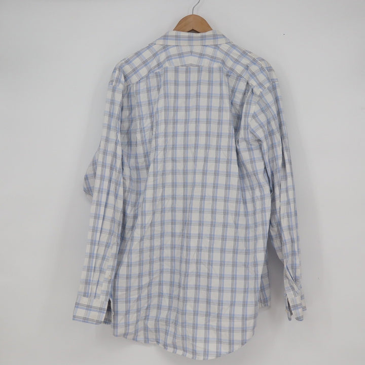 Lands End Mens Traditional Fit Supima Cotton Blue White Plaid Shirt
