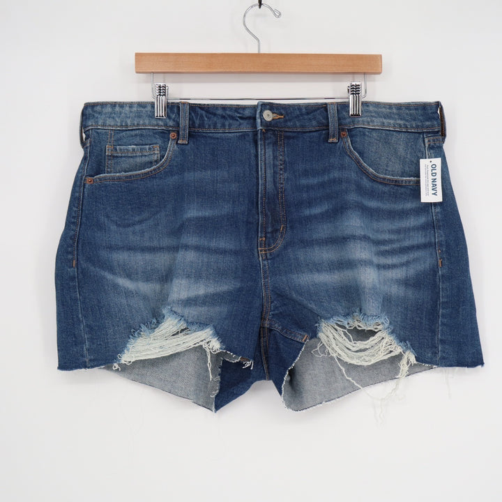 Old Navy Curvy Shorts Women 18 Blue Denim Stretch High Rise Secret-Smooth Pocket