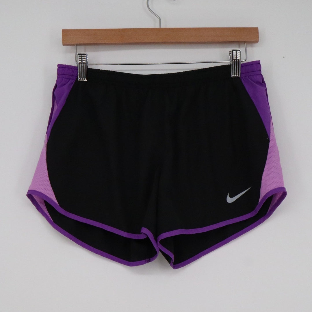 Nike Dri-FIT Womens Running Shorts Black Purple Colorblock Size M