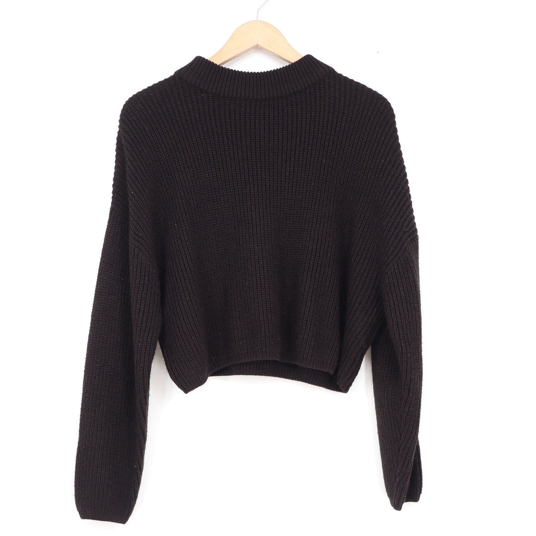 H&M Divided Womens Black Ribbed Mock Neck Cropped Sweater Large
