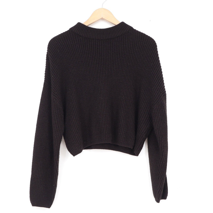 H&M Divided Womens Black Ribbed Mock Neck Cropped Sweater Large