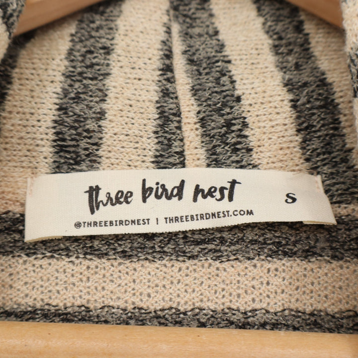 Three Bird Nest The Nest Venyx Cardigan Sweater Womens Small Beige Gray Striped
